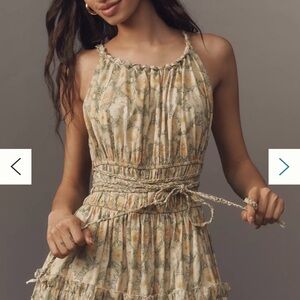 Anthropologie Floral Midi Dress - Cream and Green